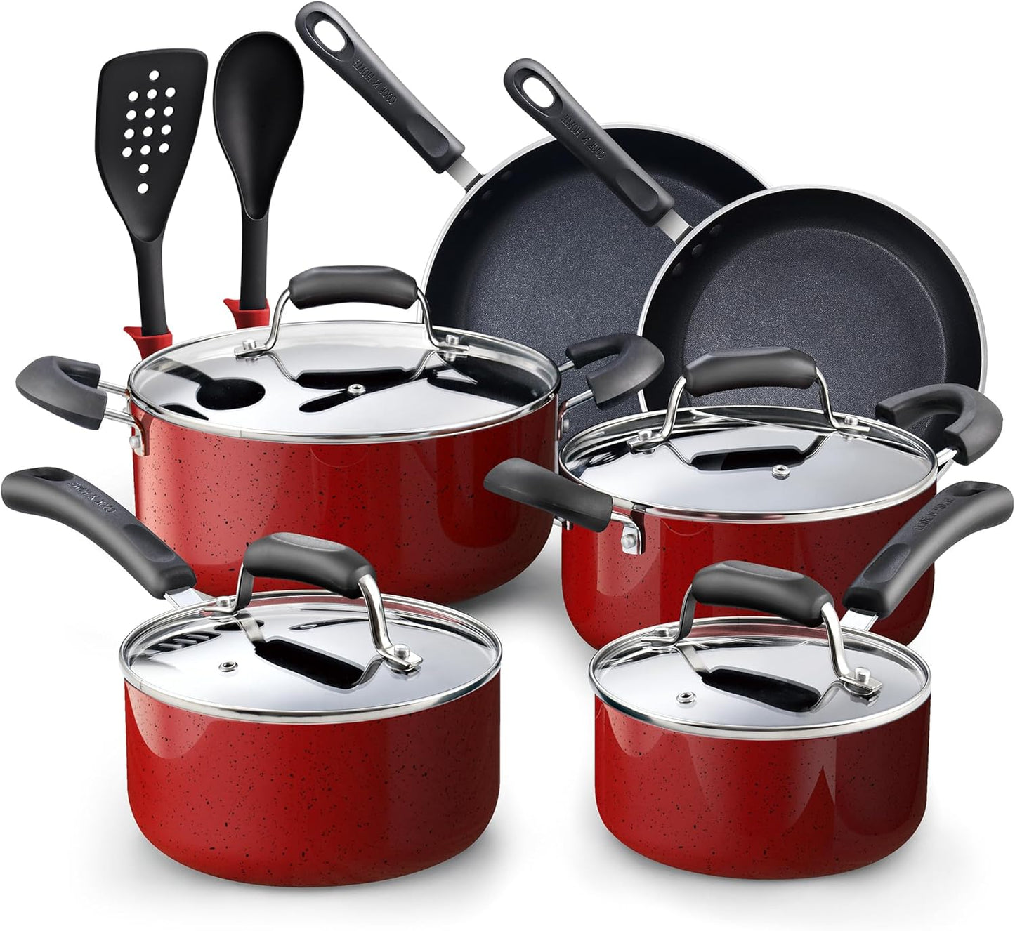 Pots and Pans Nonstick Cookware Set 10-Piece, Belly Shape Kitchen Cooking Set with Frying Pans and Saucepans, Induction Compatible, Turquoise