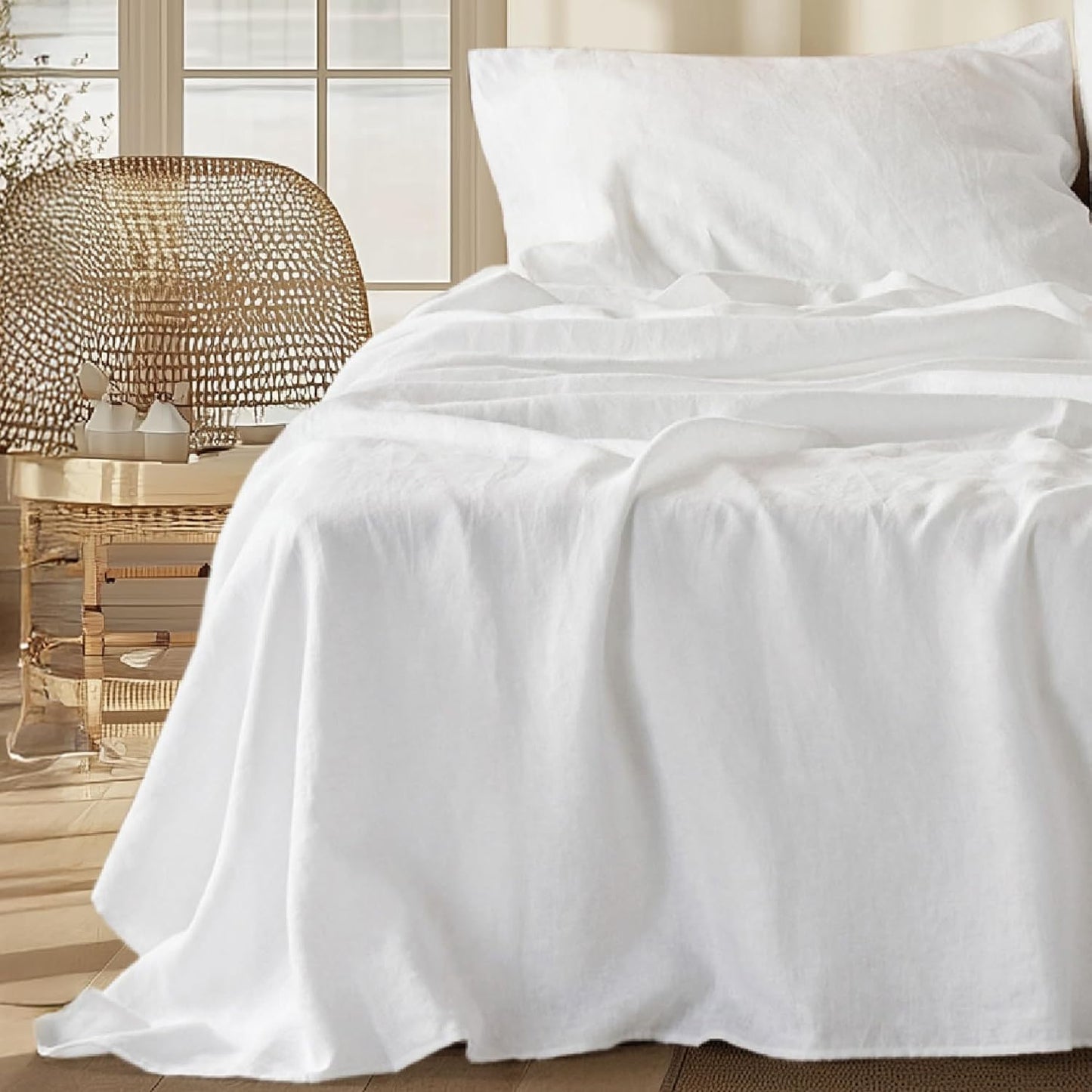 Linen Sheets - Queen Size Bed, Blend from Linen Cotton ets, Breathable Cotton ets, Gifts for All Seasons, 4 Pieces, Linen