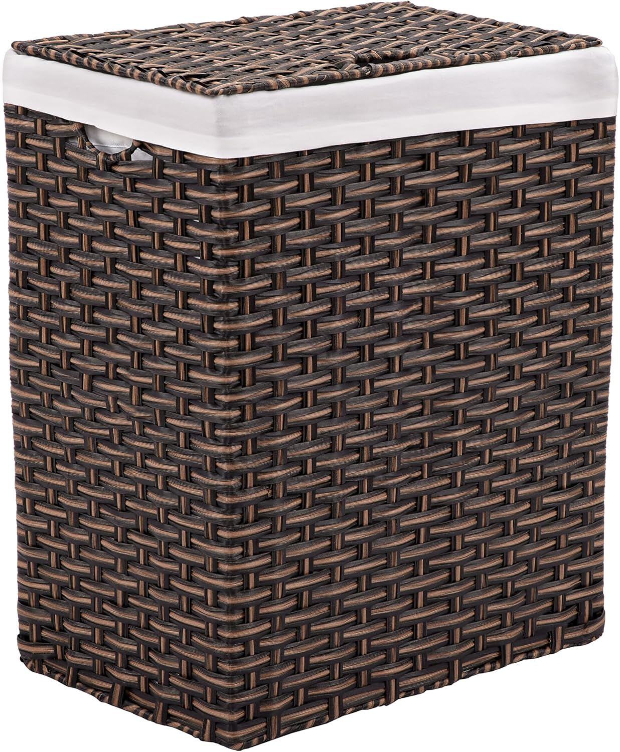 Premium Handwoven Portable Laundry Bin Basket with Carrying Handles, Household Storage for Clothes, Linens, Sheets, Mocha Brown, Oval Hamper