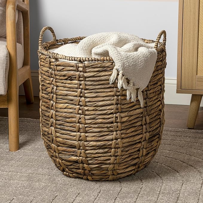 Handwoven Boho Storage Basket – Natural & Black