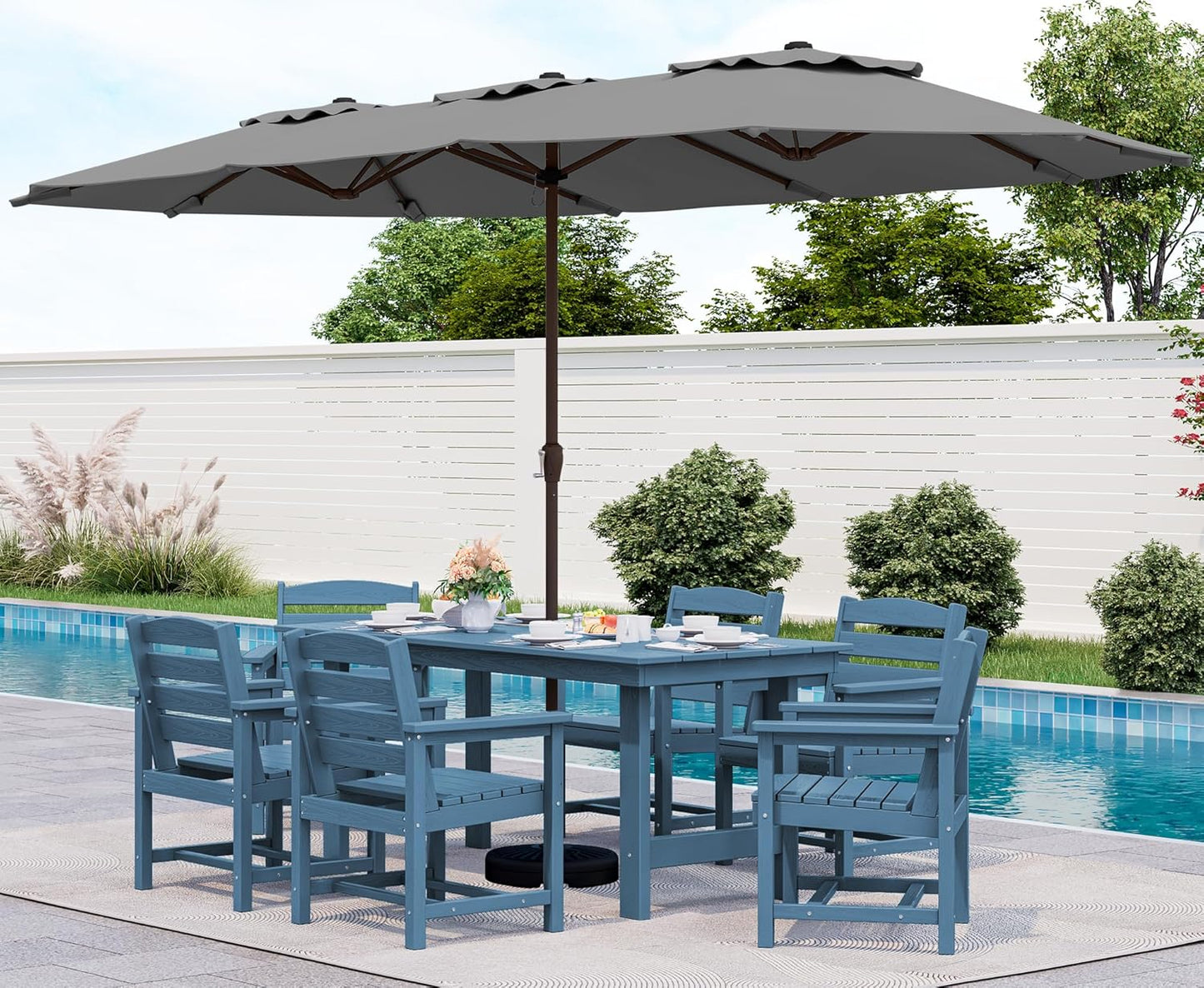 Patio Dining Table Sets 5-Piece, Outdoor HDPE Dining Furniture Set with Umbrella Hole Cut-Out Table and 4 Chairs, All Weather Dining Set for Lawn, Garden, Backyard, Poolside, Black