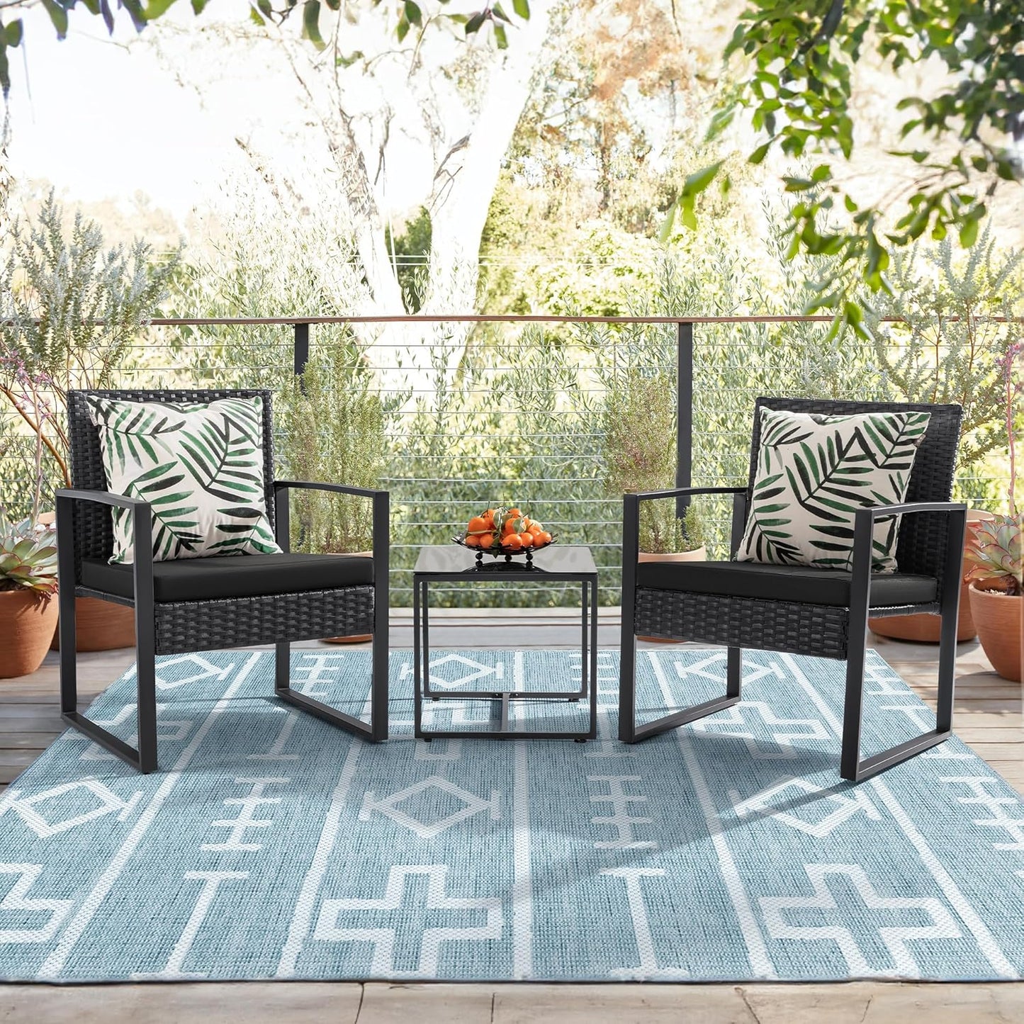 3-Piece Outdoor Wicker Patio Set with Coffee Table – Modern Rattan Bistro Chairs for Garden & Yard