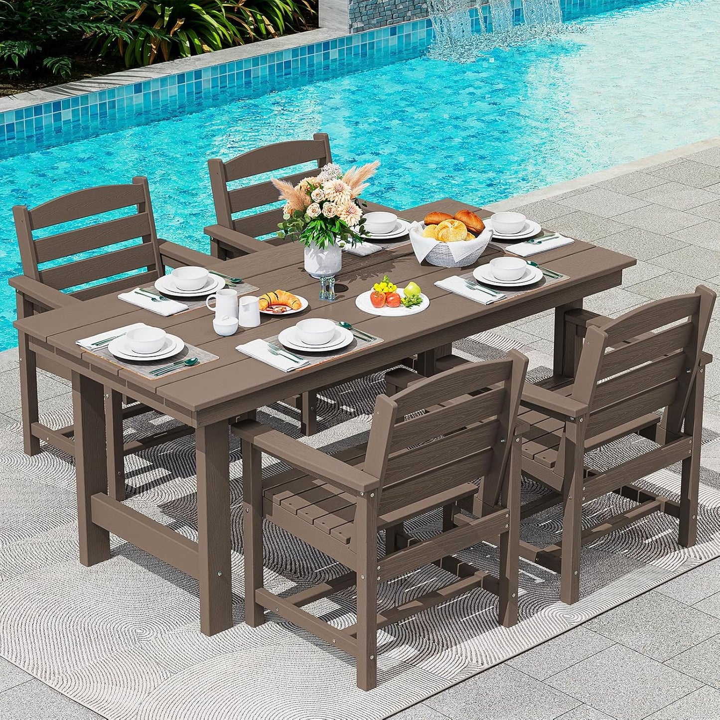 Patio Dining Table Sets 5-Piece, Outdoor HDPE Dining Furniture Set with Umbrella Hole Cut-Out Table and 4 Chairs, All Weather Dining Set for Lawn, Garden, Backyard, Poolside, Black