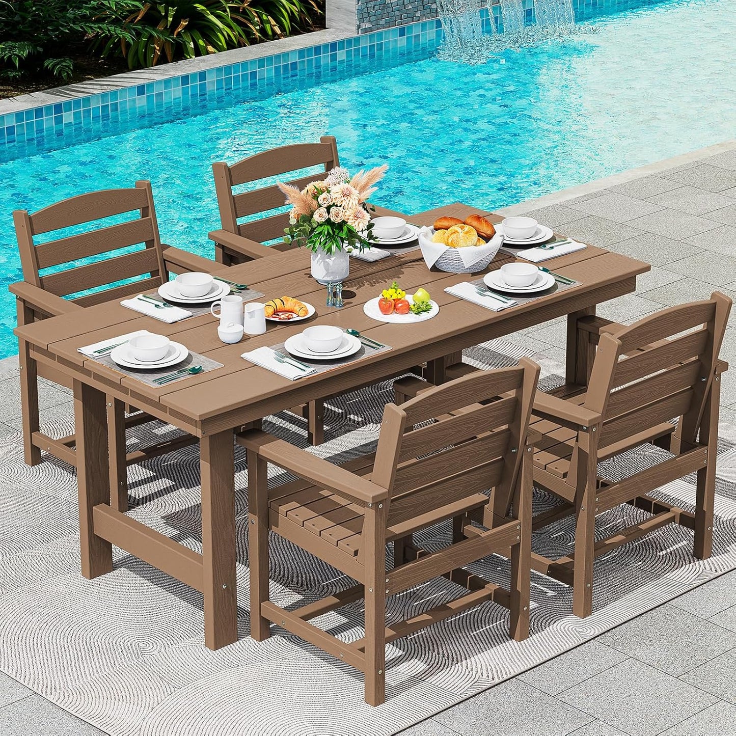 Patio Dining Table Sets 5-Piece, Outdoor HDPE Dining Furniture Set with Umbrella Hole Cut-Out Table and 4 Chairs, All Weather Dining Set for Lawn, Garden, Backyard, Poolside, Black