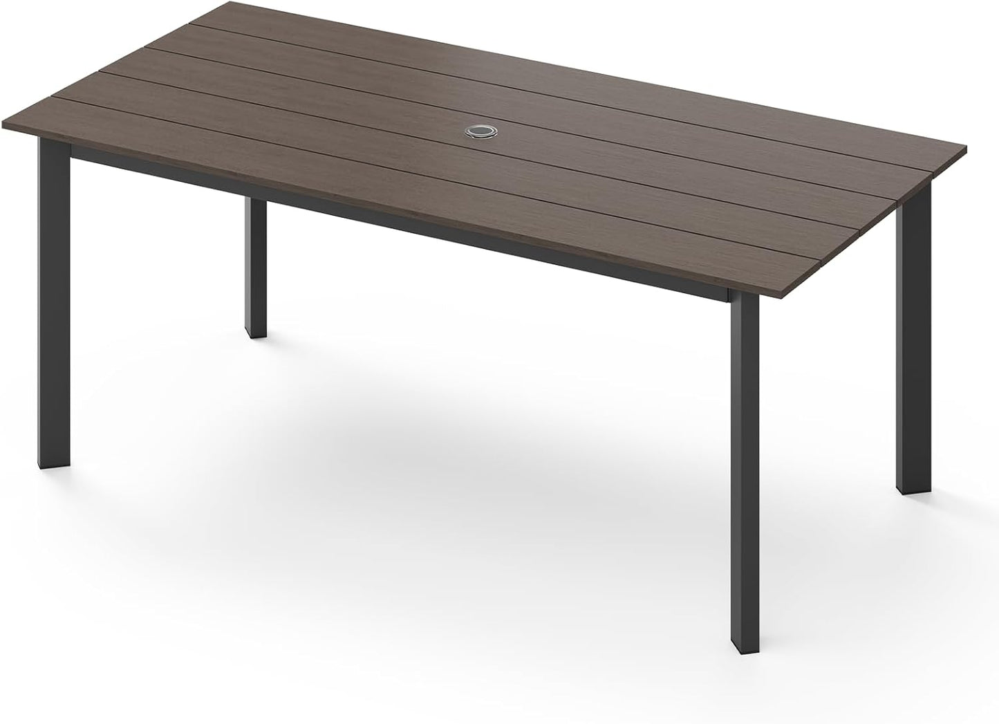 Outdoor Dining Set for 6, Patio Table and Chairs Set with Umbrella Hole, 7 Pieces HDPS Outdoor Furniture Sets for Patio, Garden, Backyard (Gray & Teak)