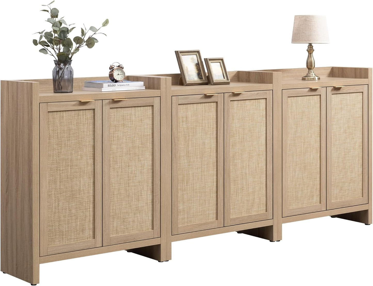 Shoe Cabinet, 24 Pair Shoe Storage Organizer Cabinet, 41" Tall Rattan Shoe Cabinet with Doors and Shelves, 6-Tier Farmhouse Boho Wooden Storage Cabinet for Entryway Hallway Closet