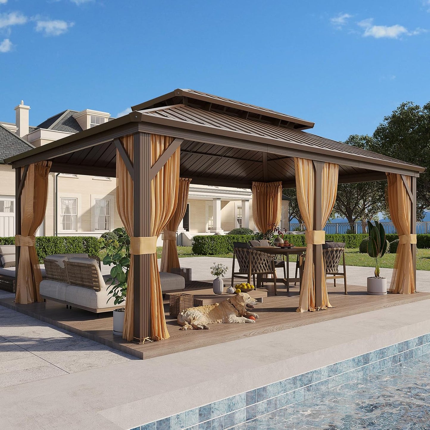 10' X 12' Hardtop Gazebo, Metal Gazebo with Aluminum Frame, Double Galvanized Steel Roof, Curtains and Netting Included, Pergolas for Patios, Garden, Parties, Lawns