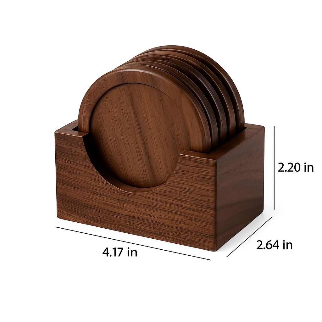 6PCS Walnut Wood Coasters Set