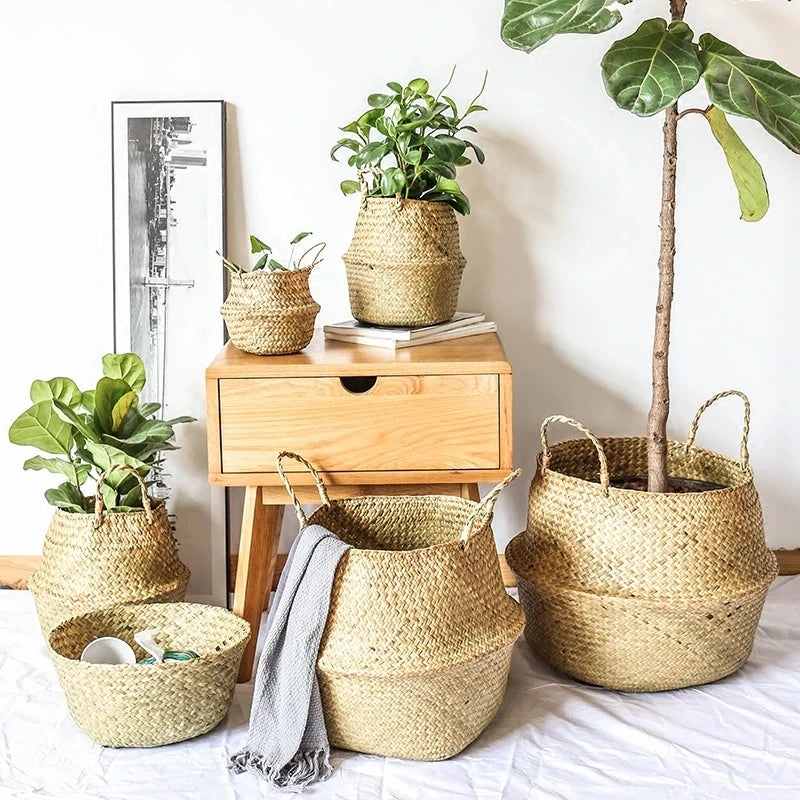Wicker Storage Basket – Foldable Rattan Organizer for Home, Kitchen & Garden