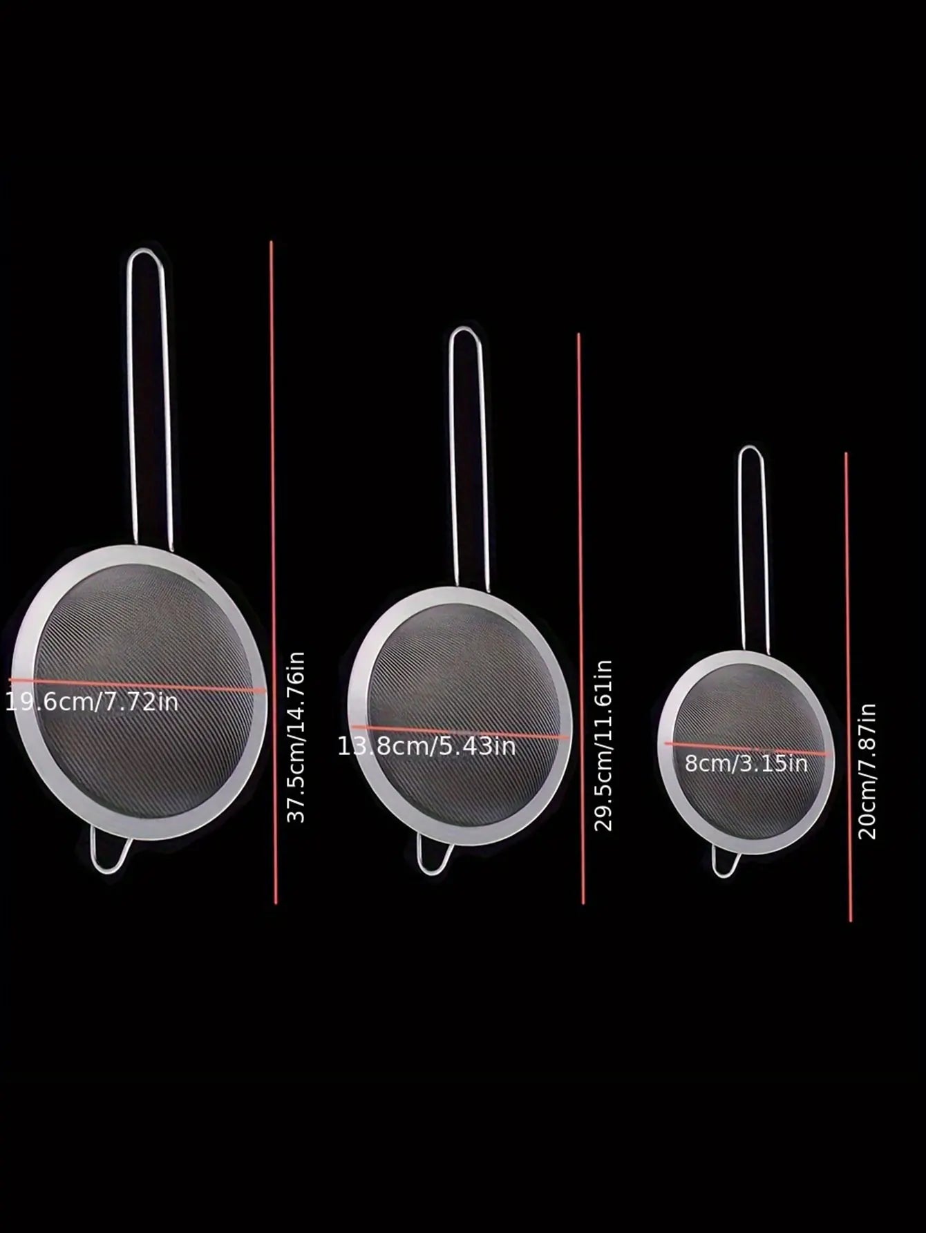 Stainless Steel Fine Mesh Strainer Set – 3 Sizes