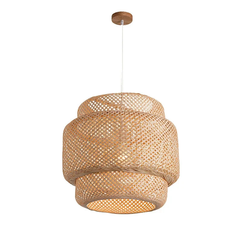 11.8” Handwoven Bamboo Pendant Light – Vintage Ceiling Lamp