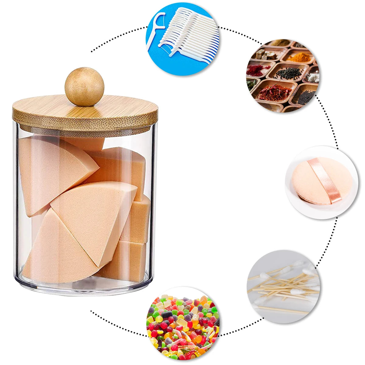 3PCS Qtip Holder Set with Bamboo Lids – 10oz Clear Bathroom Organizer