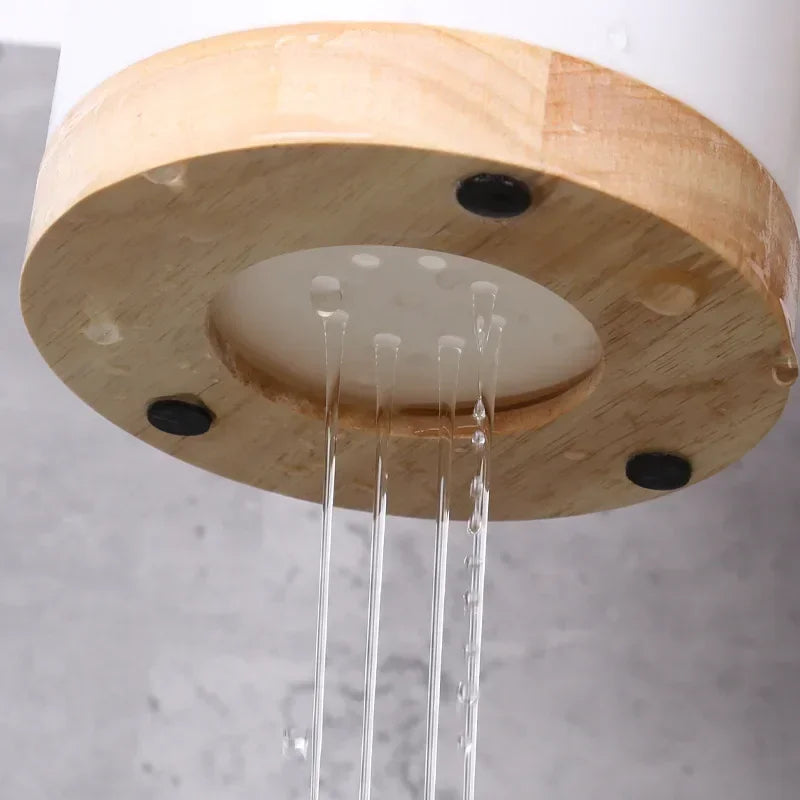 Plastic Utensil Holder with Wooden Accents – Detachable Cutlery Drainer