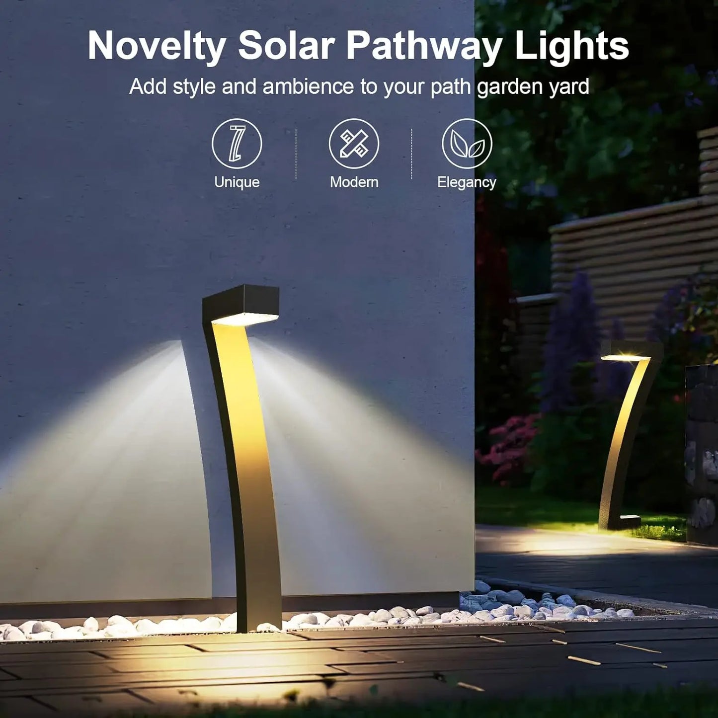 Modern Solar Pathway Lights - Outdoor LED Garden Lights with Auto Dusk to Dawn Feature