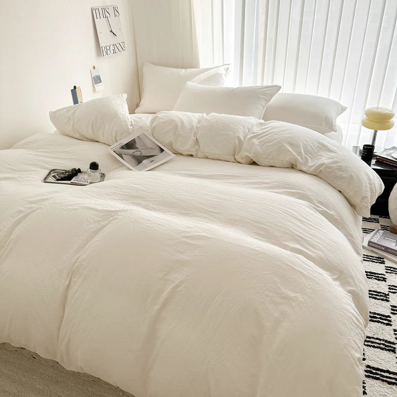 Solid Cotton 4-Piece Bedding Set
