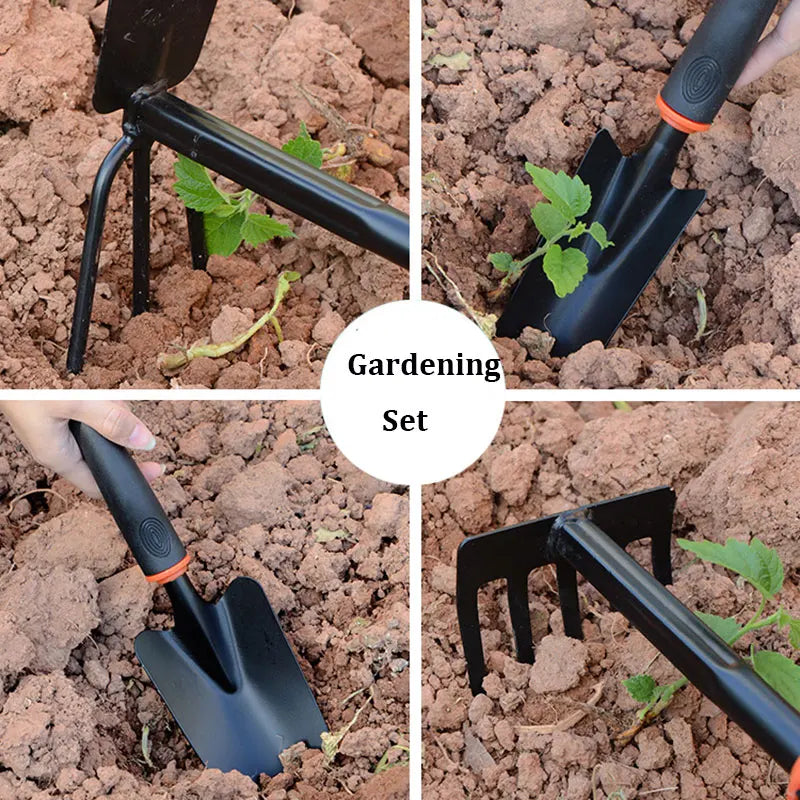 4-Piece Gardening Tool Set – Shovel, Rake, Hoe & Weeder with Rubber Grip