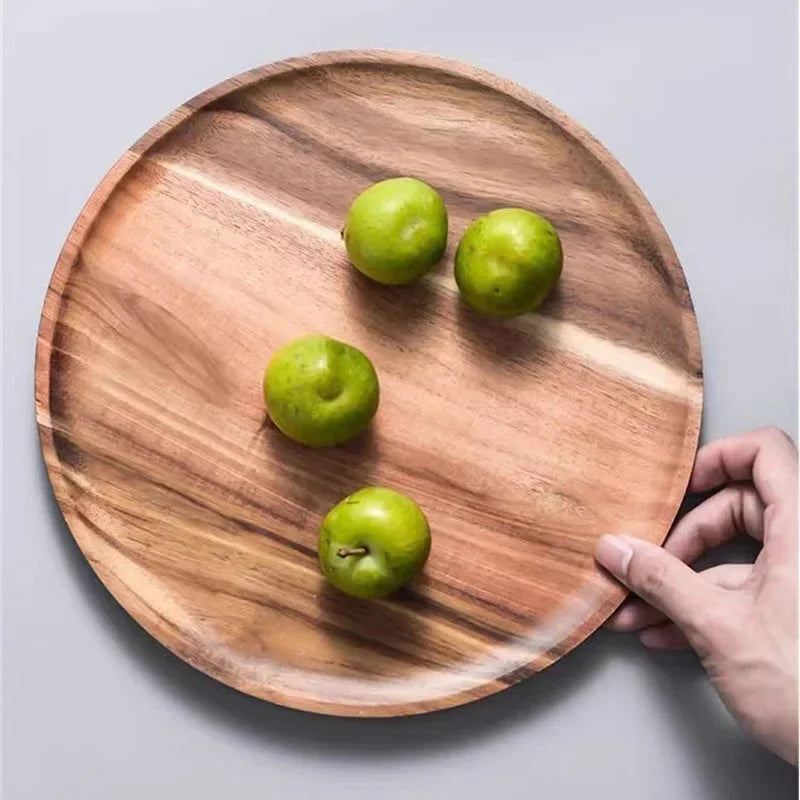 Round Acacia Wood Serving Plate – Natural Solid Wood Tray in 3 Sizes