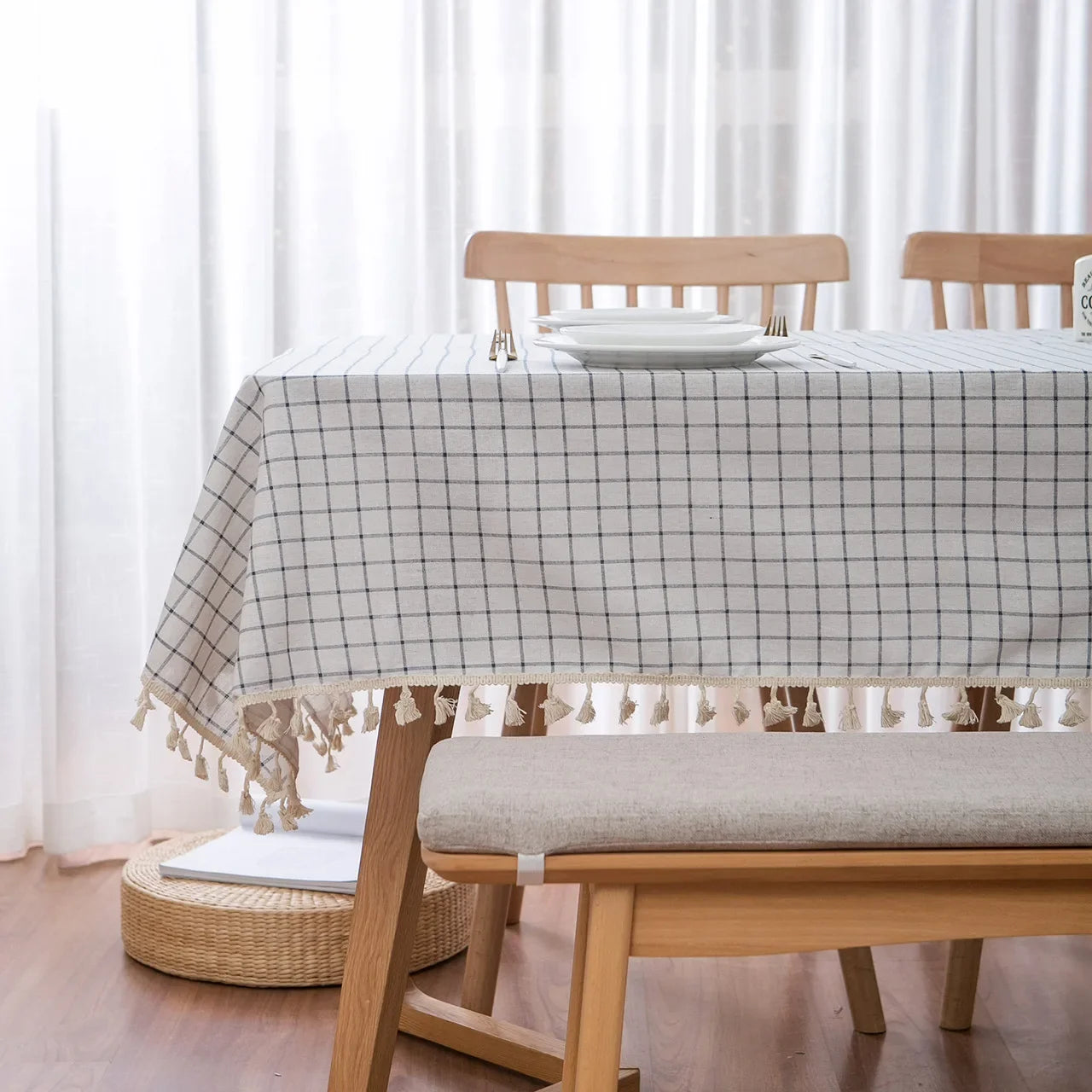 Pastoral Style Plaid Tablecloth – Linen & Cotton Blend