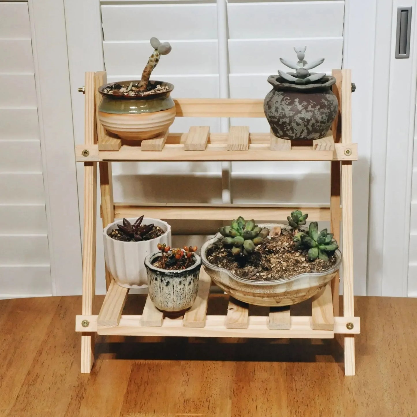 2-Tier Wooden Desktop Organizer Shelf – Trapezoidal Design