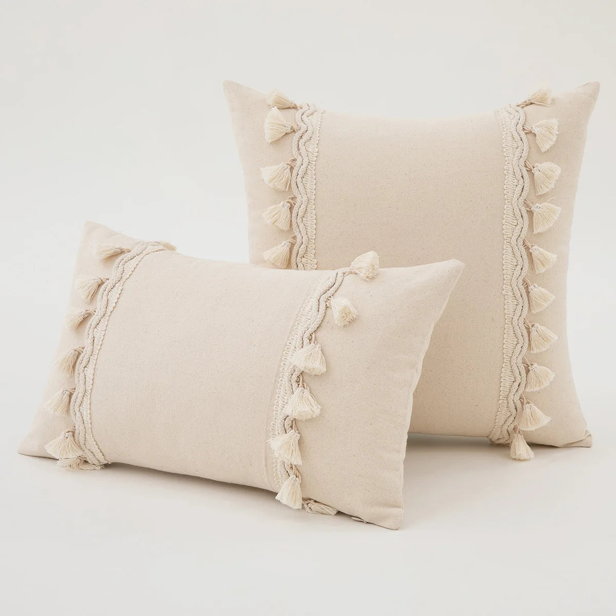Striped Fringe Pillow Cover – Cotton & Linen Elegance