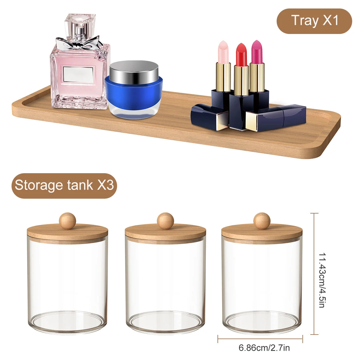 3PCS Qtip Holder Set with Bamboo Lids – 10oz Clear Bathroom Organizer