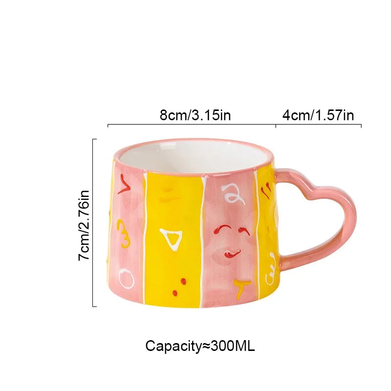 Cute Heart Ceramic Mug, 10–13.5 fl oz Coffee Cup