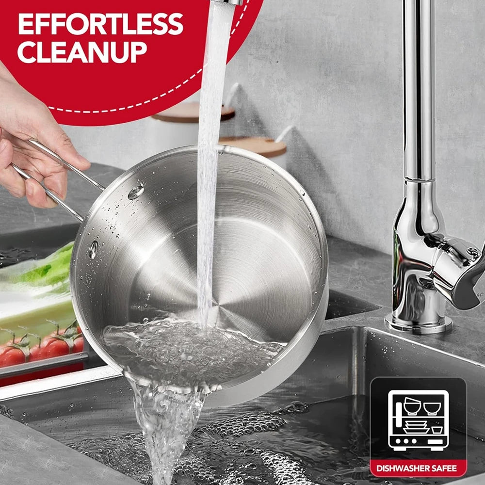 Stainless Steel Saucepan with Glass Strainer Lid, Induction & Gas Compatible