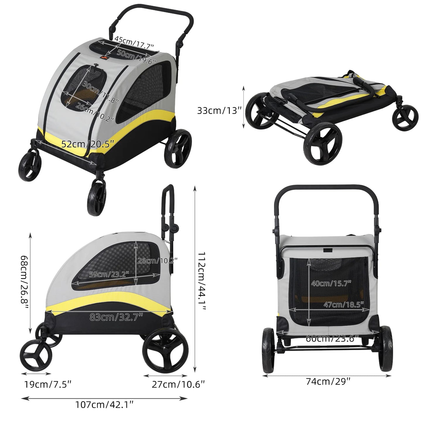 Foldable Large Pet Stroller for Medium and Large Dogs