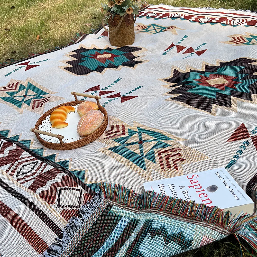Boho Geometric Woven Throw Blanket
