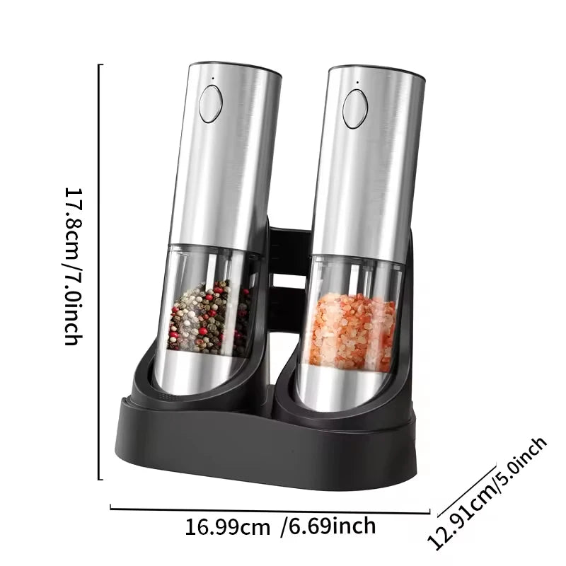 Rechargeable Stainless Steel Salt & Pepper Grinder Set