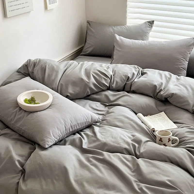 Solid Cotton 4-Piece Bedding Set