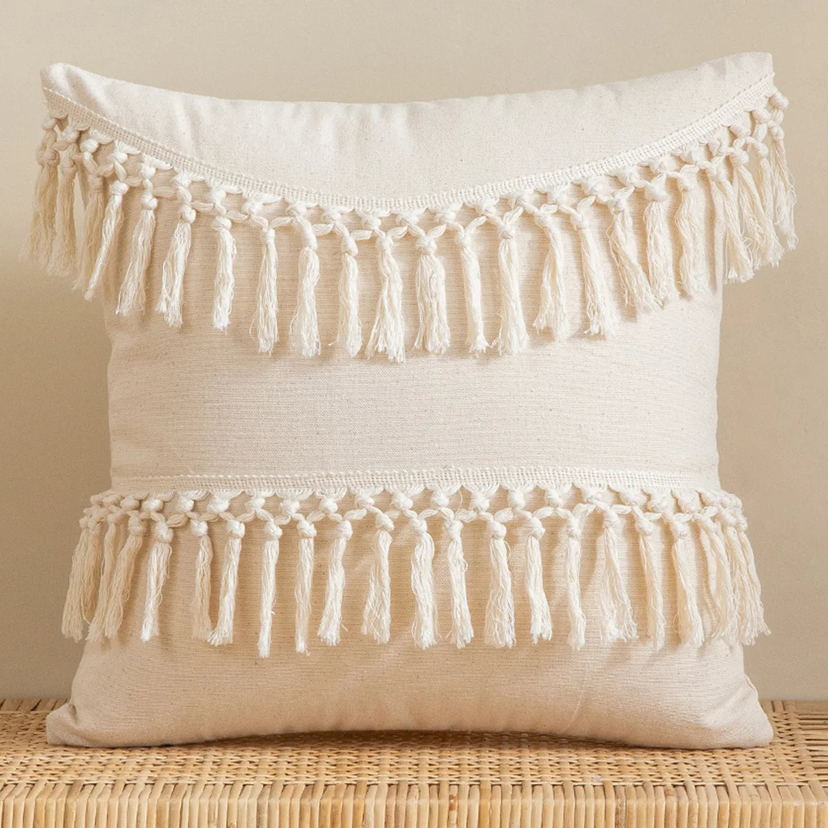 Striped Fringe Pillow Cover – Cotton & Linen Elegance