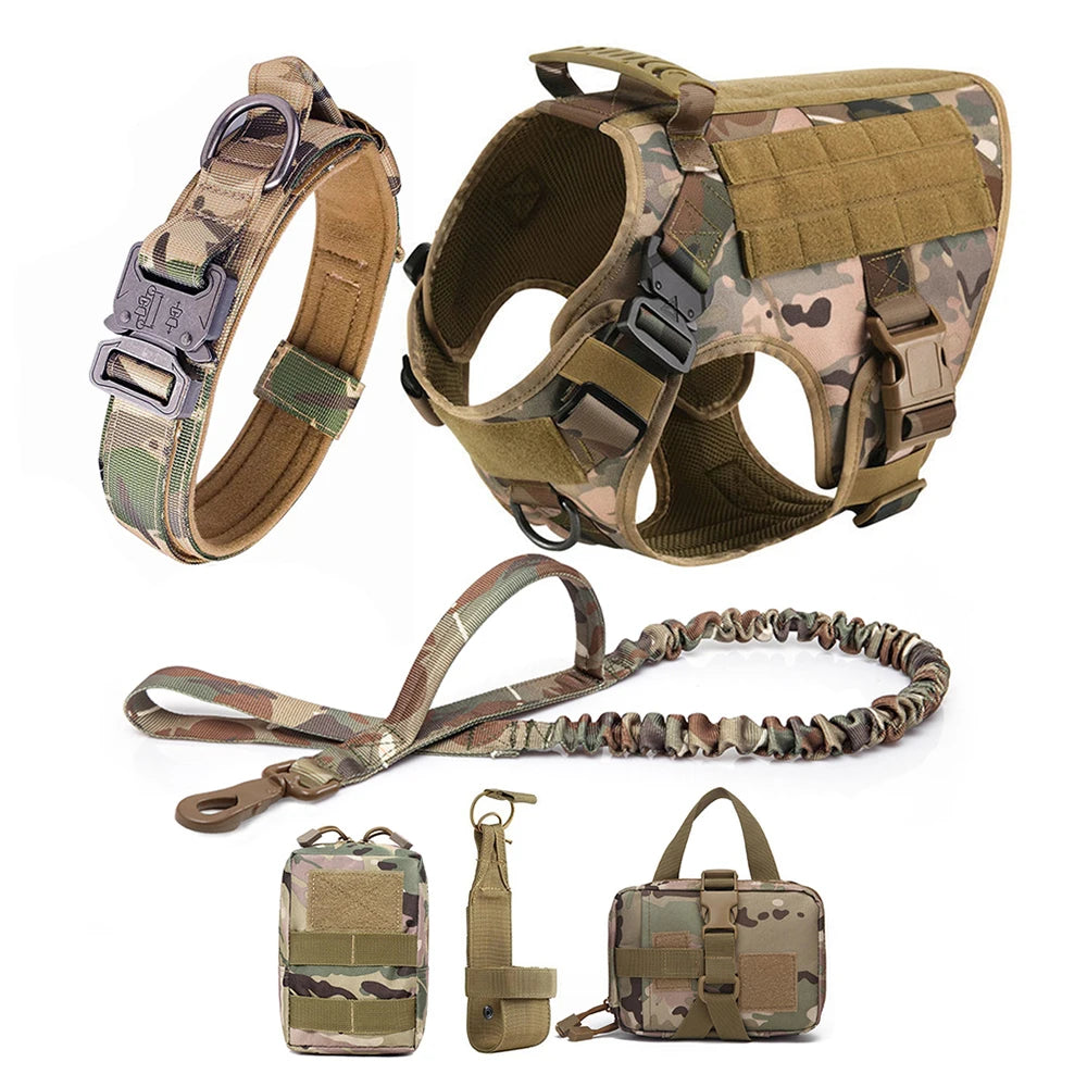 PETRAVEL Tactical Dog Harness Set – Adjustable No-Pull Military Style