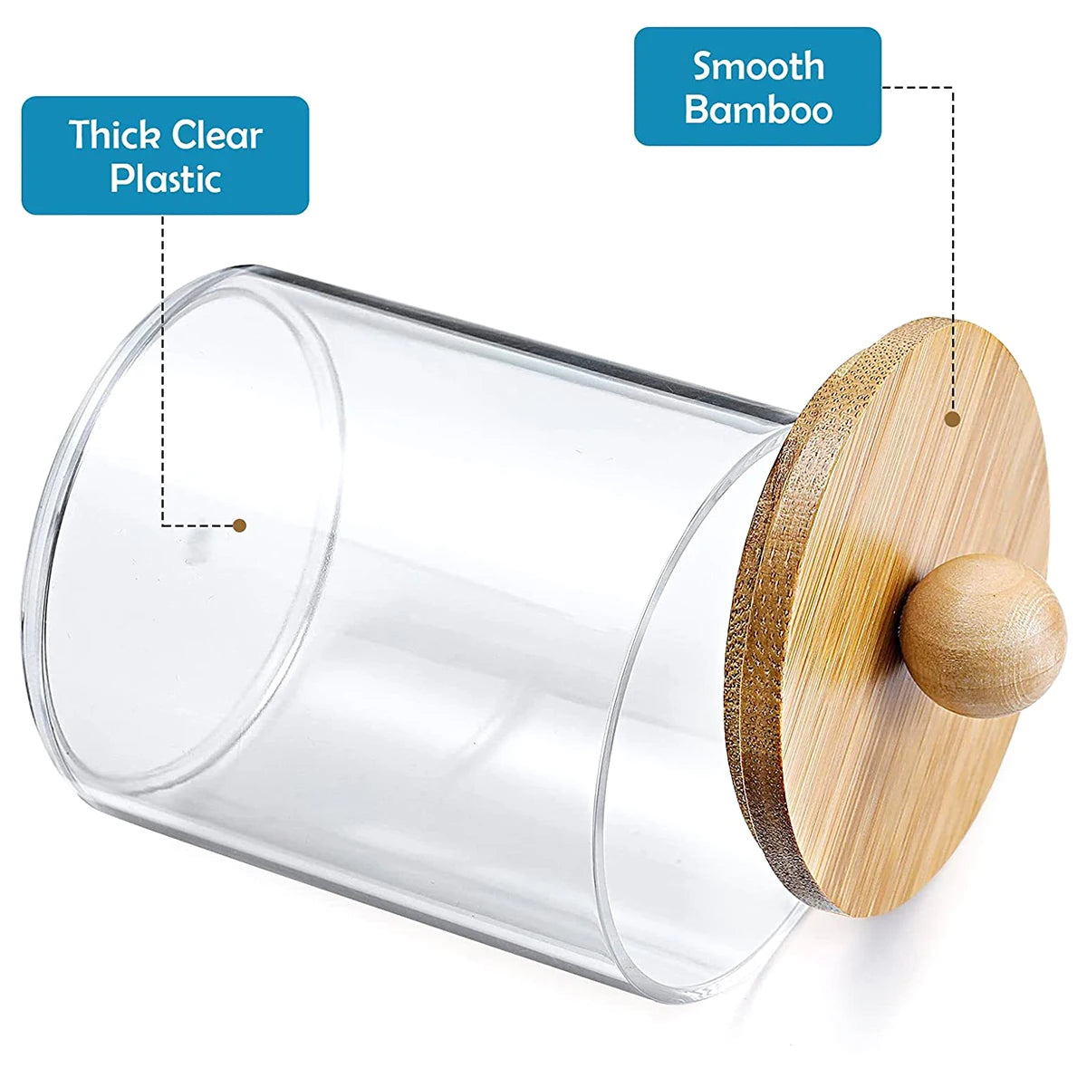 3PCS Qtip Holder Set with Bamboo Lids – 10oz Clear Bathroom Organizer