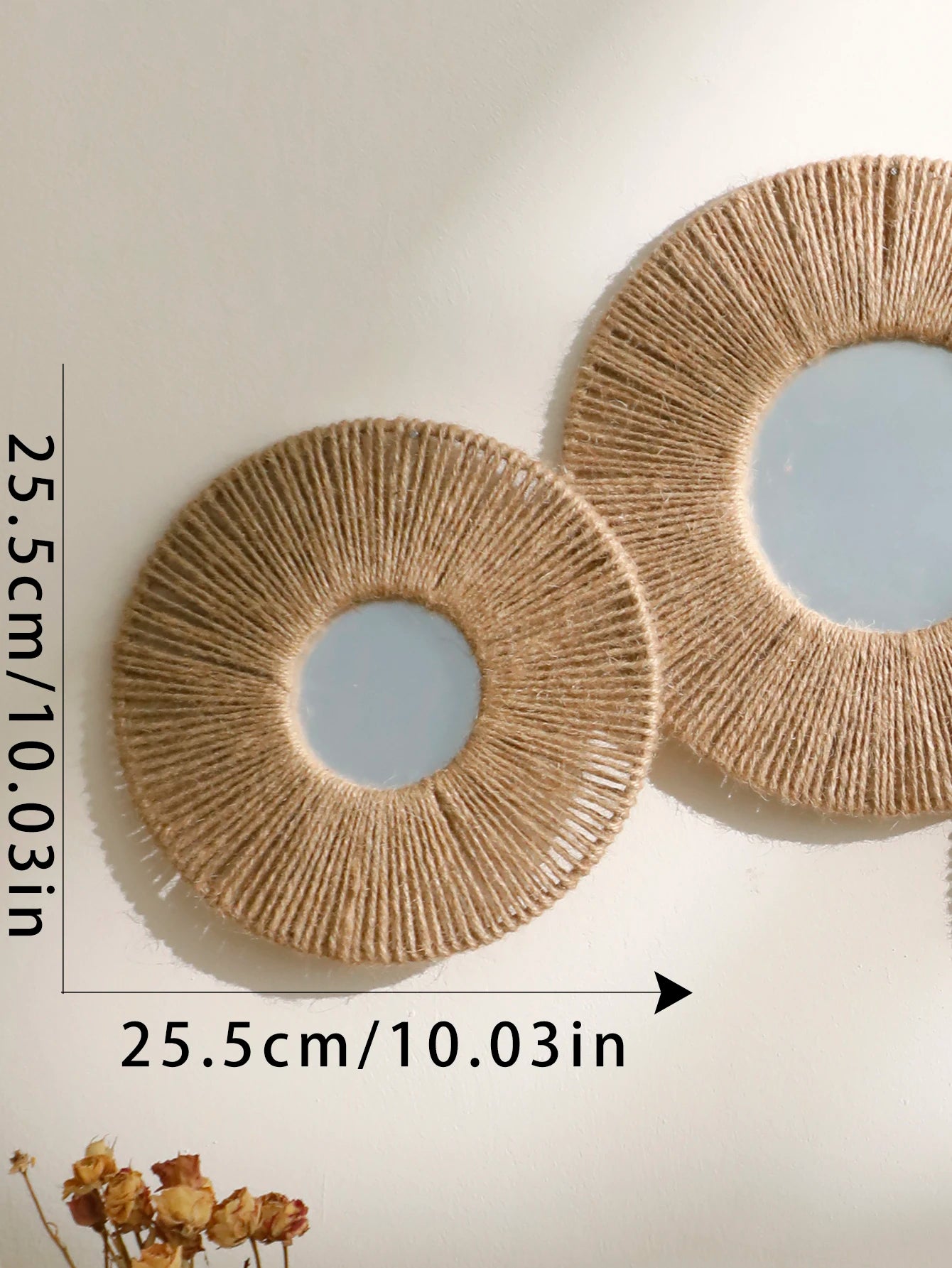 Boho Round Wall Mirror with Woven Hemp Rope – Rustic & Natural Decor