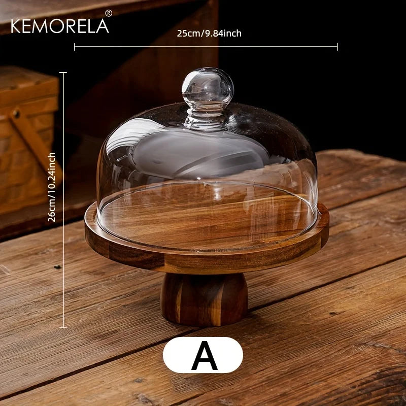 Acacia Wood Cake Stand – Round Display Tray with Optional Glass Cover