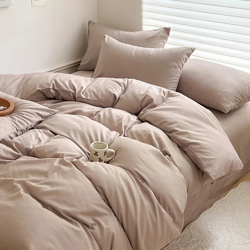 Solid Cotton 4-Piece Bedding Set