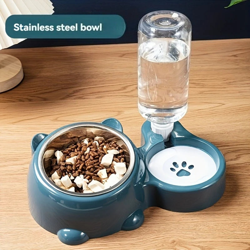 Automatic Pet Feeder with Water Dispenser – Non-Slip Tilted Bowl Set