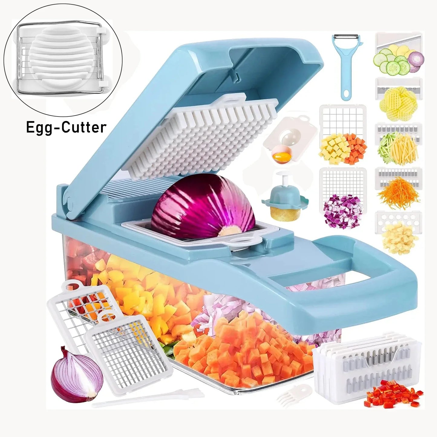 Multi-Function Vegetable Chopper – 7 Interchangeable Stainless Steel Blades