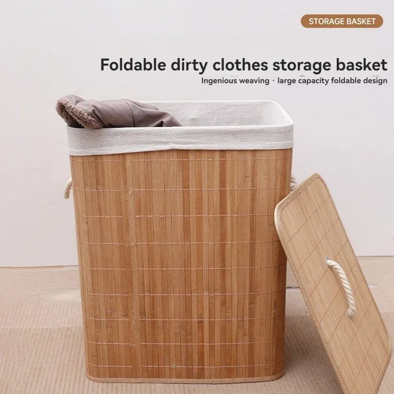 Foldable Bamboo Laundry Basket with Lid