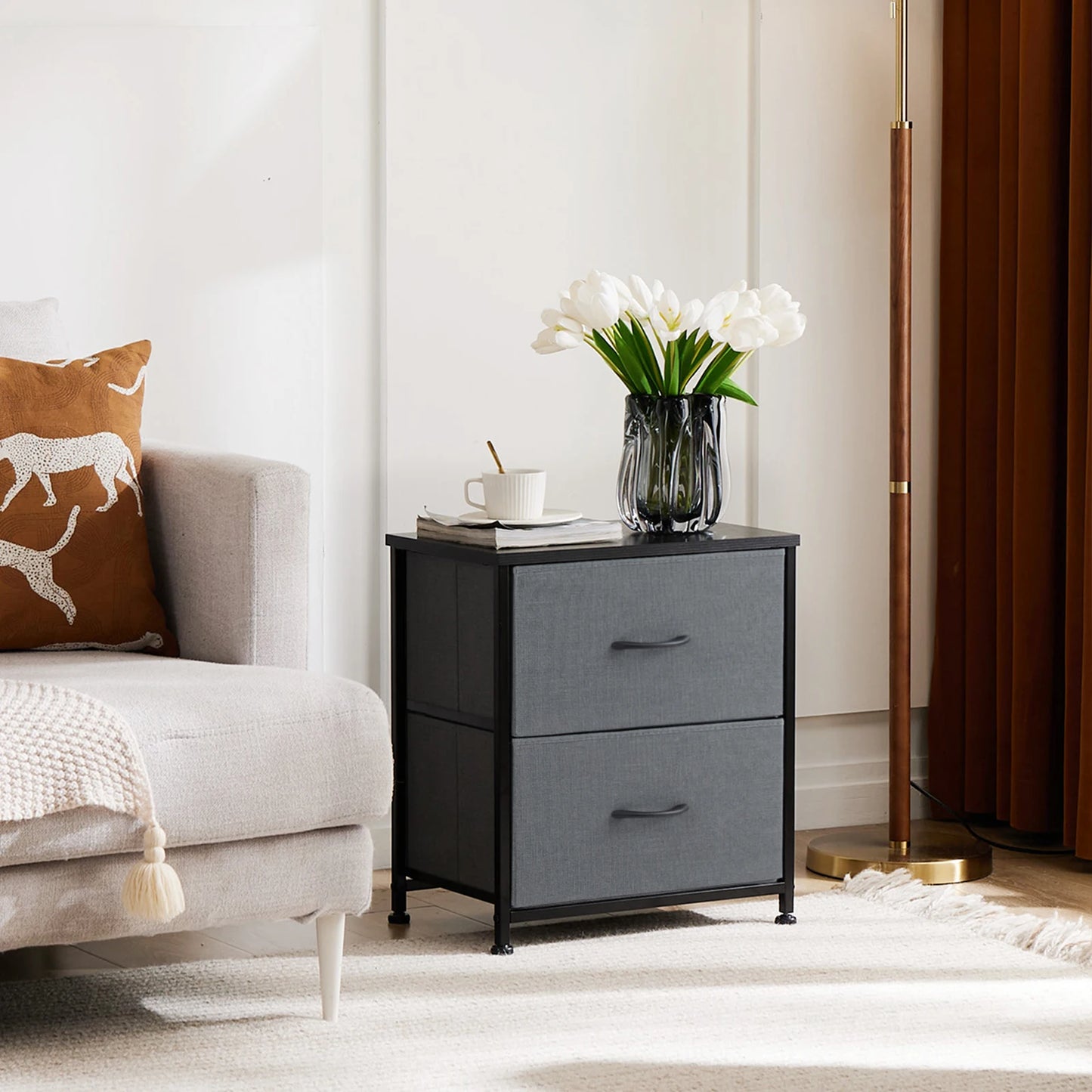 Minimalist Modern Nightstand with 2 Removable Fabric Drawers