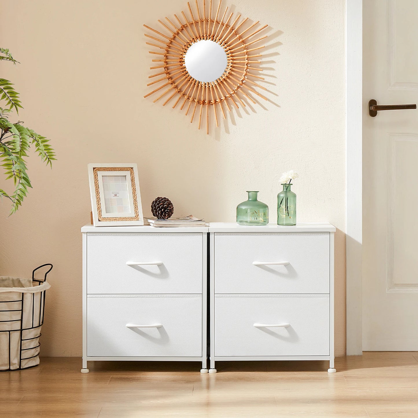 Minimalist Modern Nightstand with 2 Removable Fabric Drawers