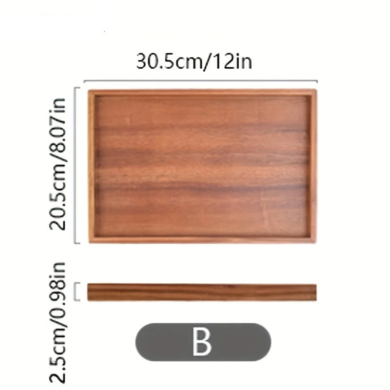 Retro Wooden Serving Tray – Rectangular Tableware & Food Organizer