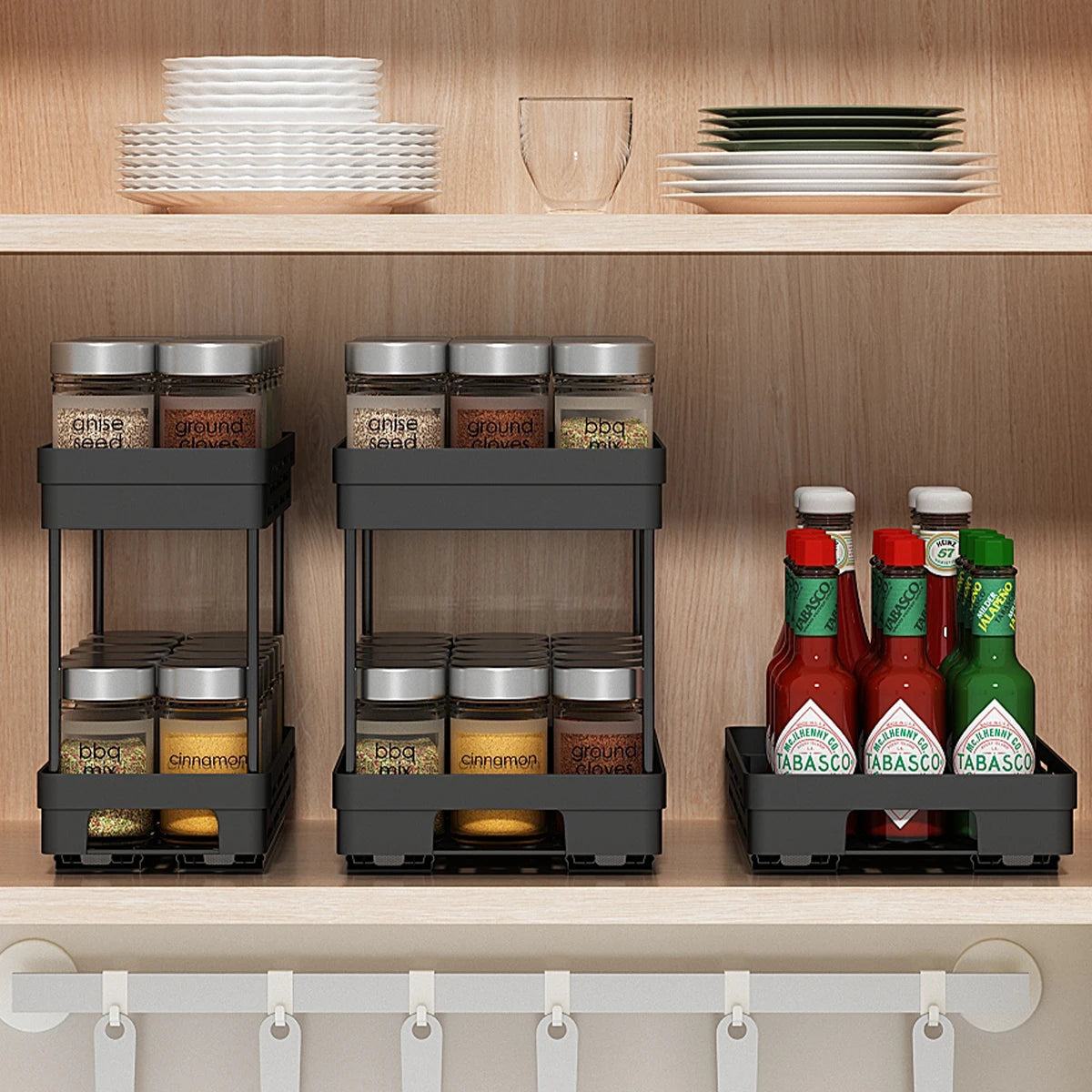 Tier Sliding Spice Rack – Multipurpose Kitchen Drawer Organizer