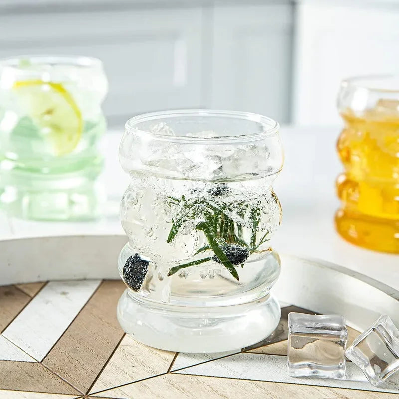 Vintage Ribbed Glass Cup Set – 10.1 fl oz
