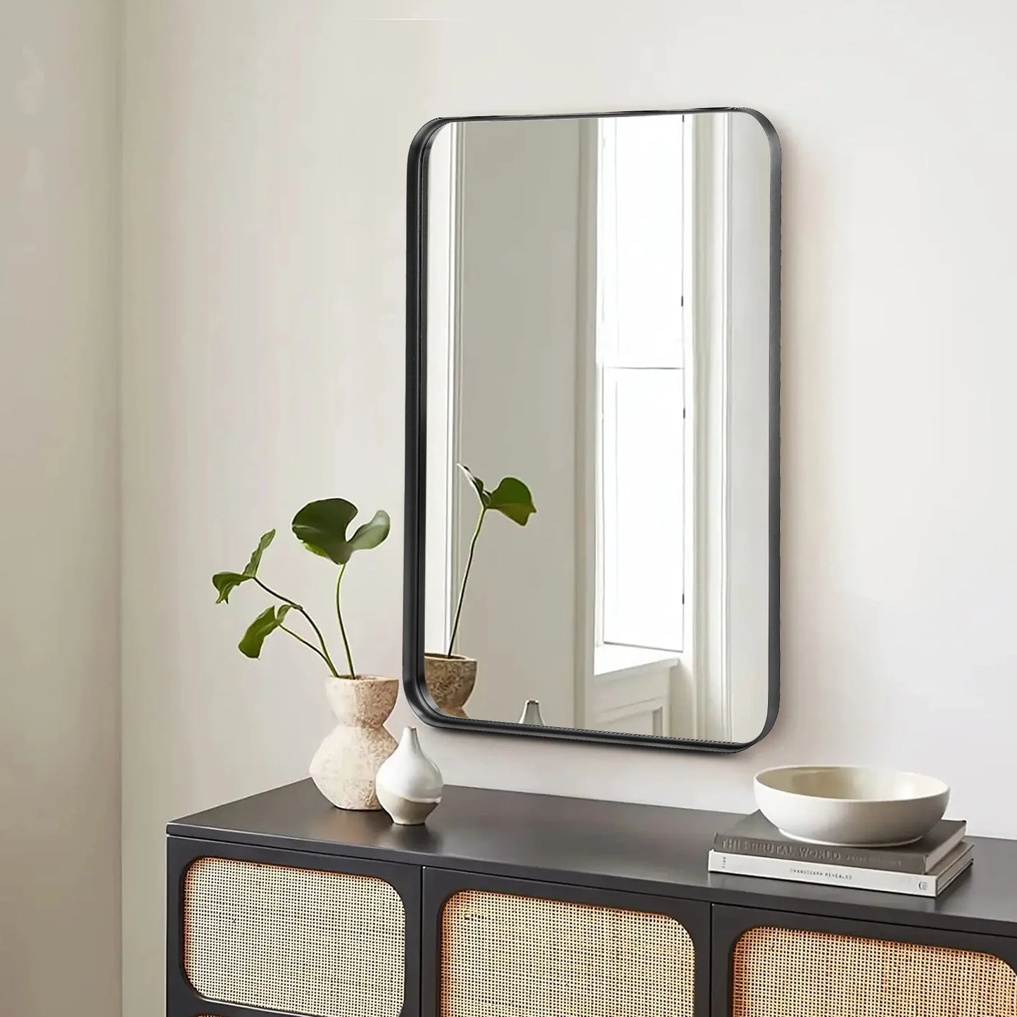 Matte Black Framed Tempered Glass Wall Mirror