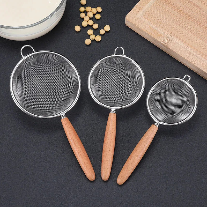 Stainless Steel Mesh Strainer with Wooden Handle