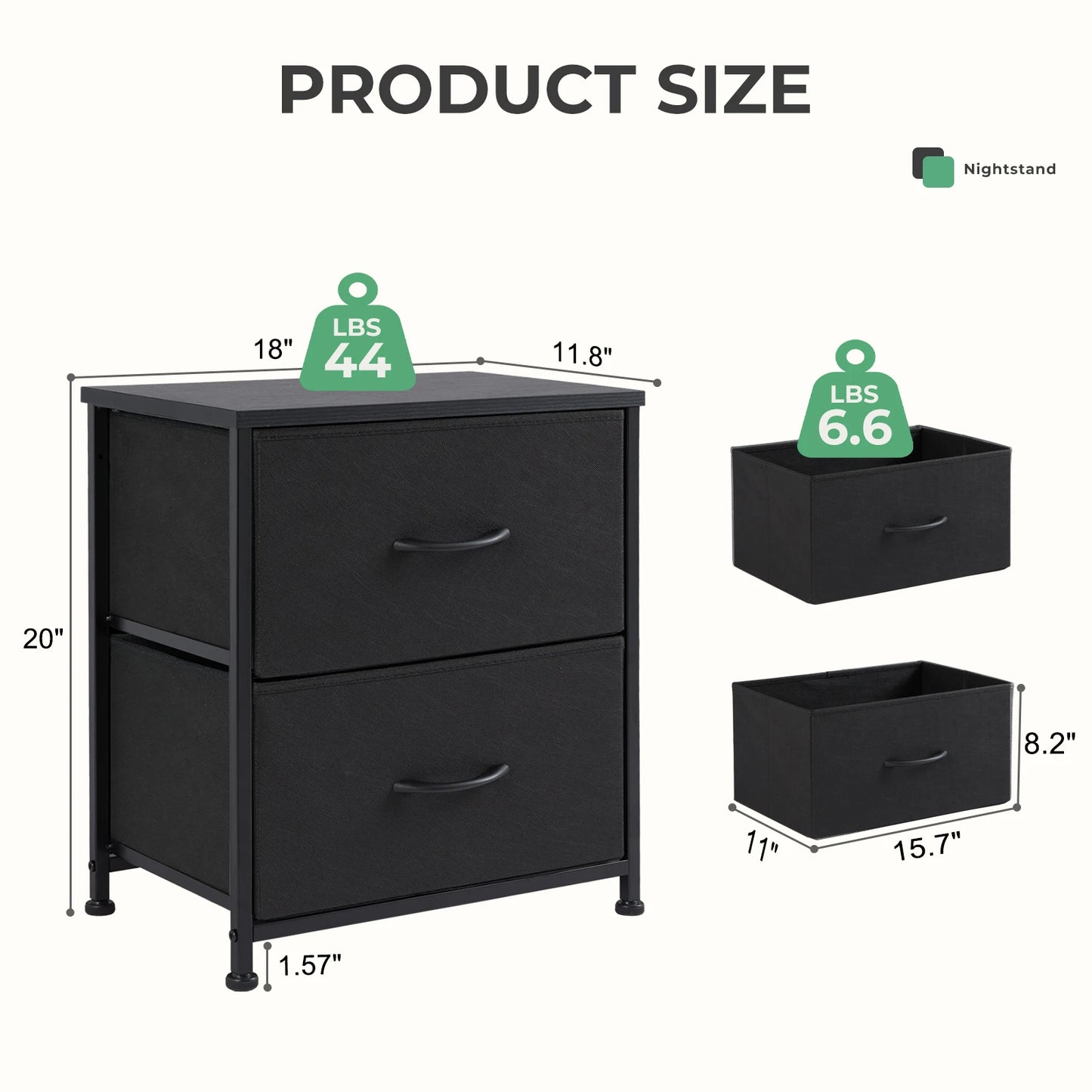 Minimalist Modern Nightstand with 2 Removable Fabric Drawers