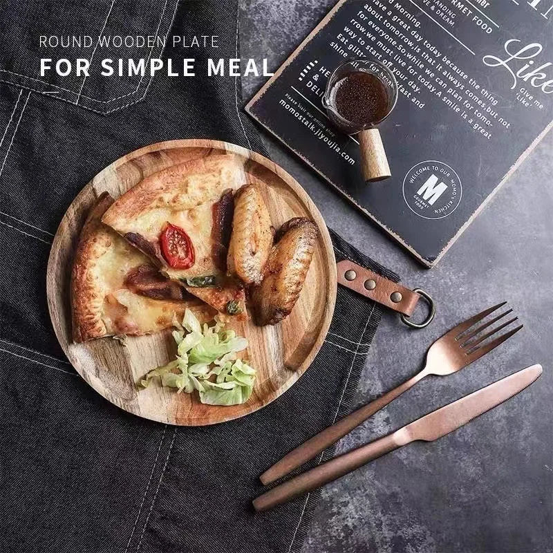 Round Acacia Wood Serving Plate – Natural Solid Wood Tray in 3 Sizes