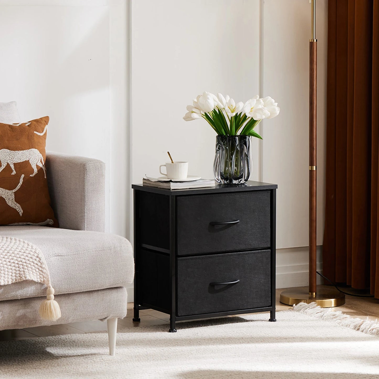 Minimalist Modern Nightstand with 2 Removable Fabric Drawers